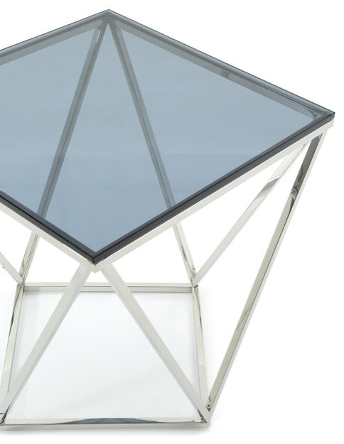HomeRoots 25" Glass and Stainless Steel End Table