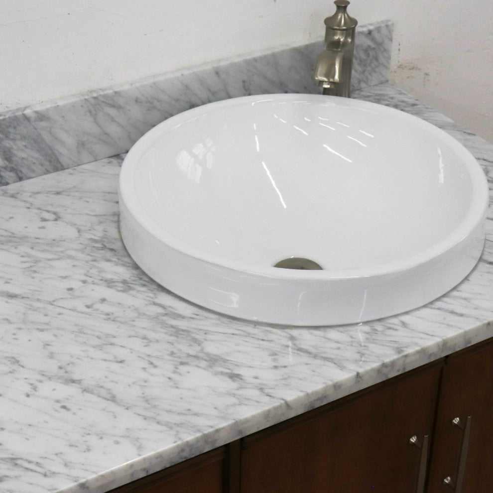 37" Single Vanity, Walnut Finish With White Carrara