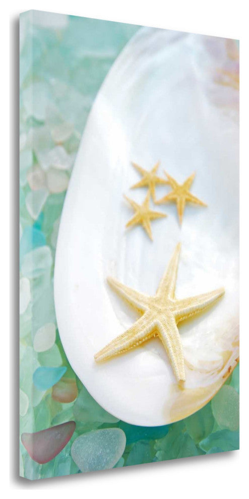 3" Four Yellow Starfish and Colorful Seaglass Giclee Wrap Canvas Wall Art
