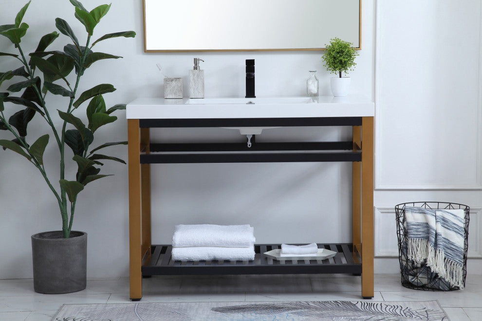 Home Living Single Bathroom Metal Vanity, Golden Black, 42"