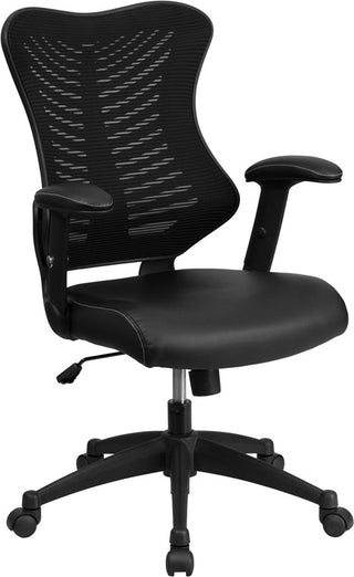 High Back Designer Black Mesh Executive Swivel Chair With Leather Seat
