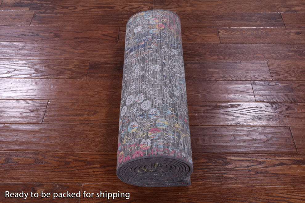 Runner Handmade Wool & Silk Modern Rug 2' 7" X 14' 1" - Q14909