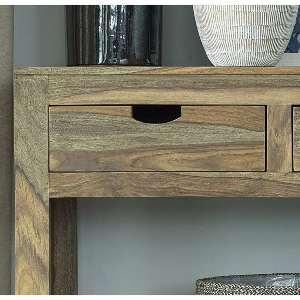 3-Drawer Storage Console Table, Natural Sheesham