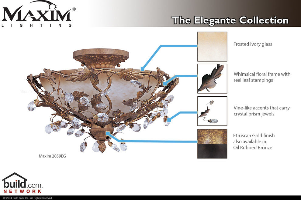 Maxim 2859 Elegante 16"W 3 Light Ceiling Light - Etruscan Gold / Frosted Ivory