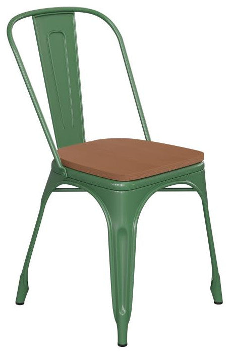 Perry Commercial Grade Metal Indoor-Outdoor Stackable Chair w/All-Weather Seat,