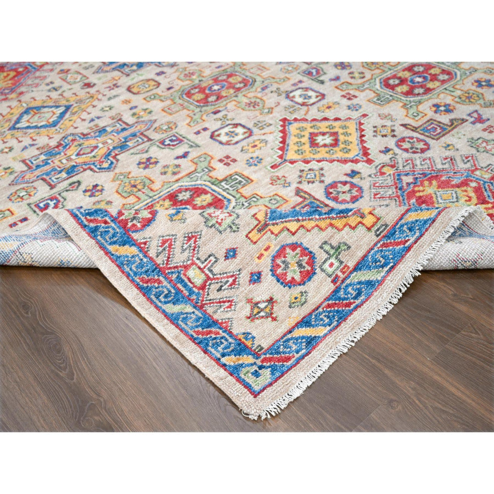 Buttery Brown Geometric Design Wool Hand Knotted Oriental Rug, 9'x11'10"