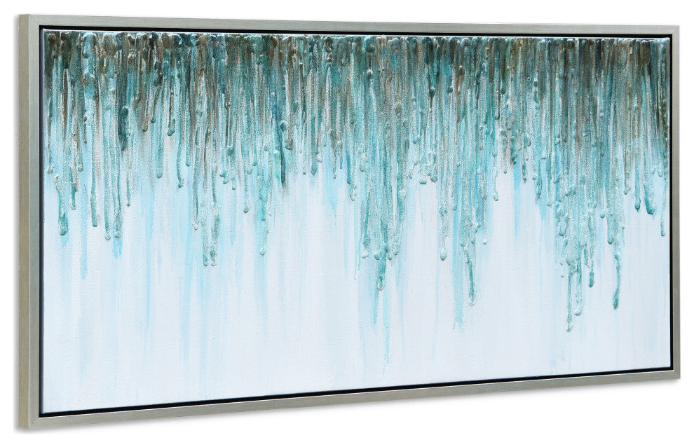 Green Frequency Abstract Textured Glitter Hand Painted Wall Art