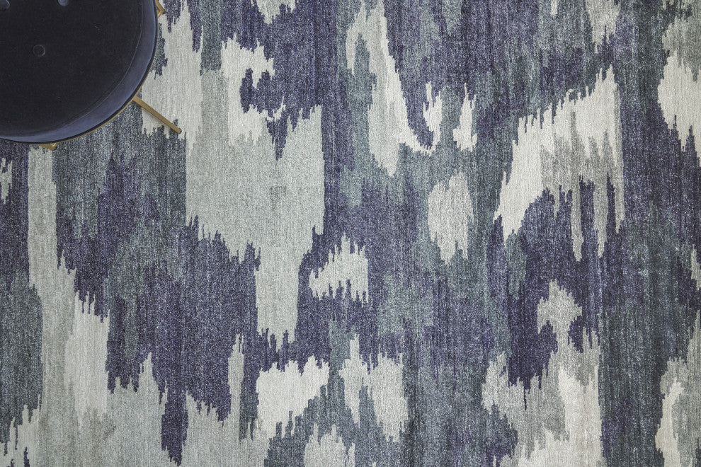 Bamboo Silk Hand-Knotted Bamboo Silk and Cotton Navy Blue Area Rug