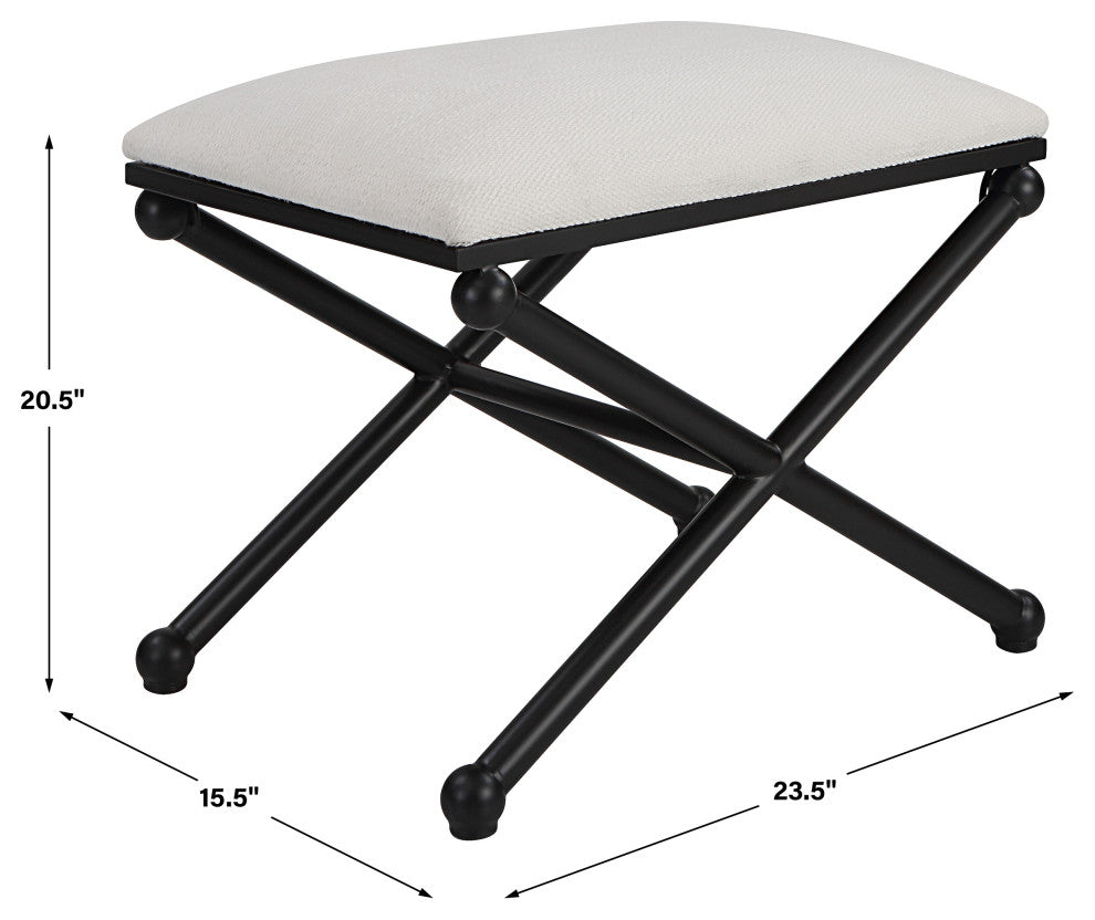 Uttermost Andrews 24 x 21" White Fabric Small Bench, Satin Black