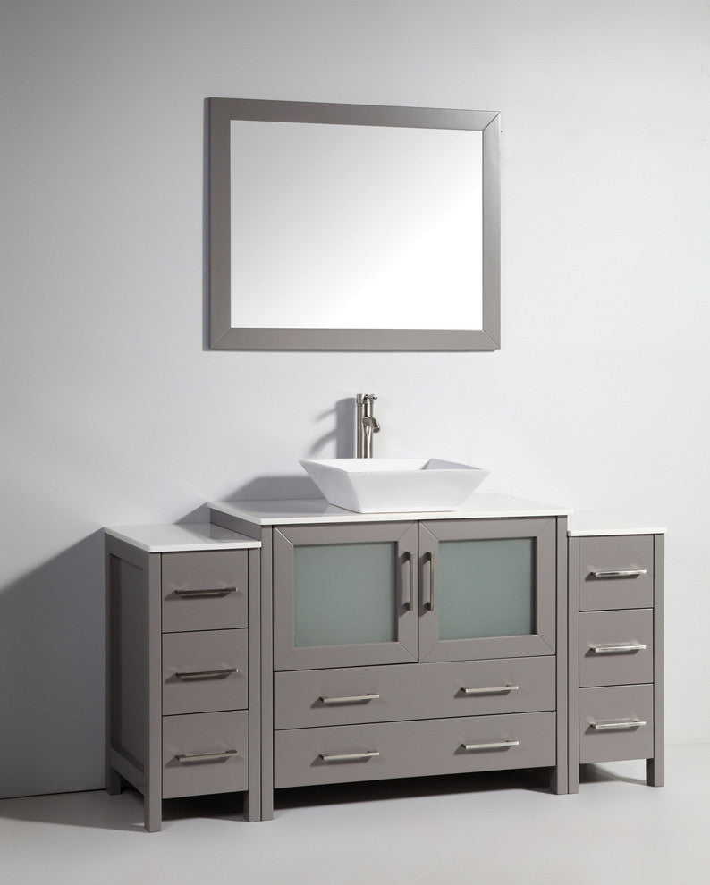 Vanity Art Vanity Set With Vessel Sink, Gray, 60", Standard Mirror