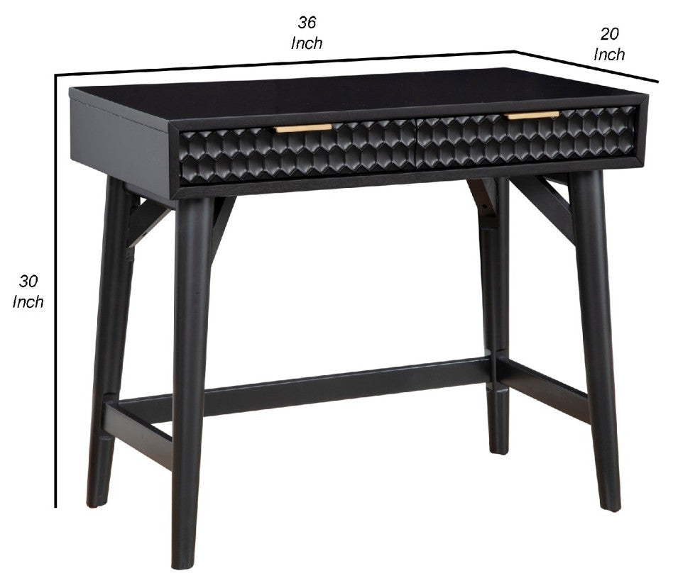Writing Desk with 2 Drawers and Wooden Frame, Black
