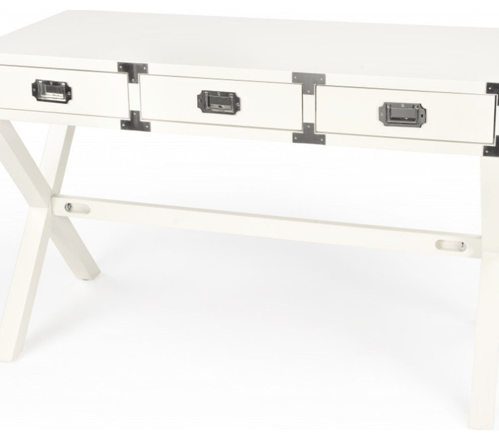 46" White Rubberwood Wood Writing Desk With Three Drawers