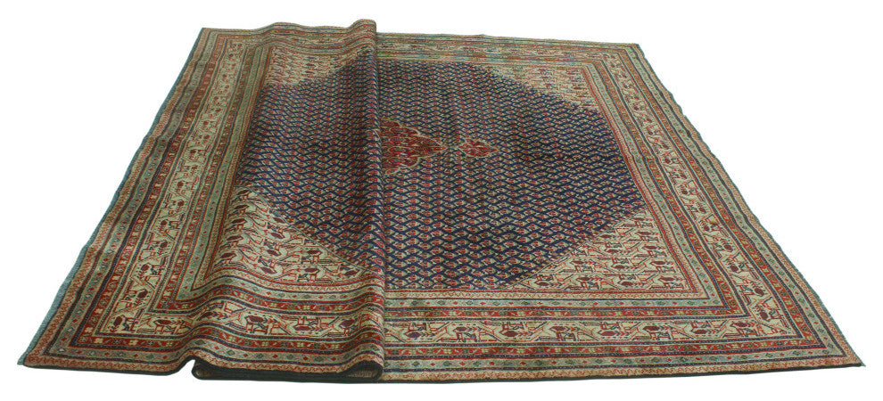 Fine Vintage Distressed Rachael Navy/Beige Rug, 7'2x10'0