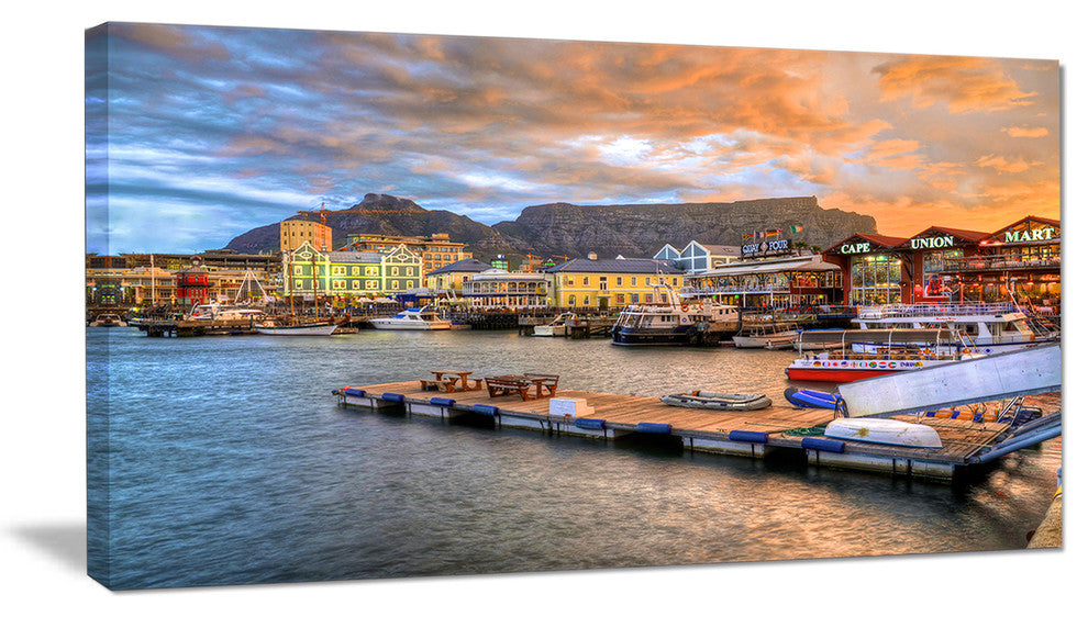 Cape Town Waterfront at Sunset, Modern Landscape Canvas Art, 40x20