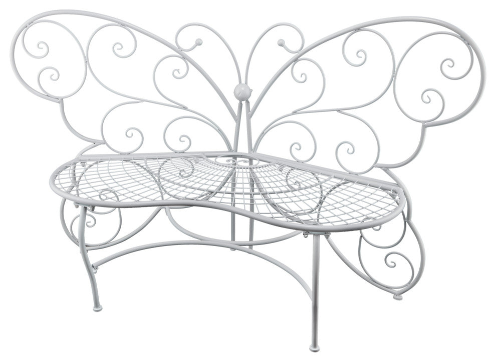 62"L Indoor/Outdoor 2 Person Metal Butterfly Shaped Garden Bench, White