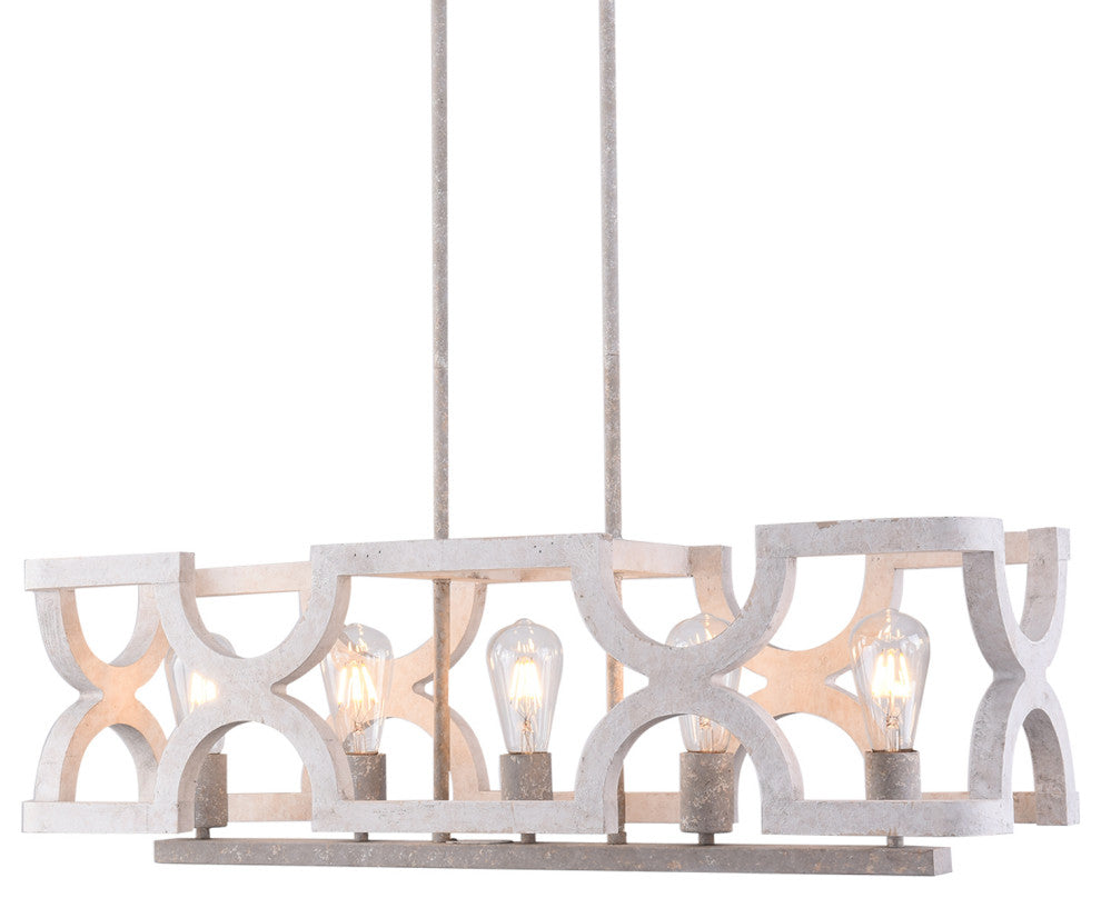 5-Light Coastal Wood Chandelier Farmhouse  Kitchen Island Pendant Light, White