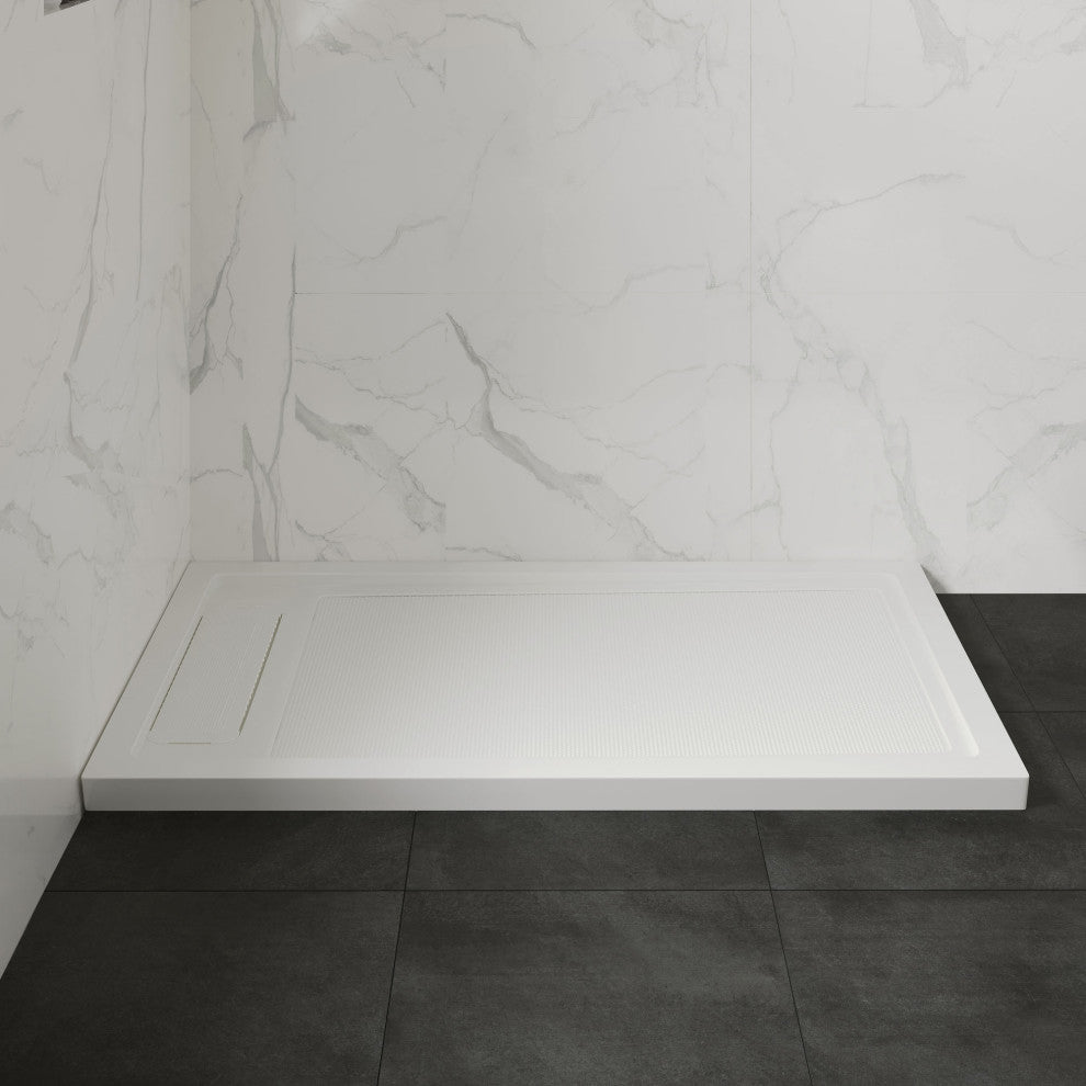 Ove Decors Erika Shower Base Rectangle, White, 60 in.x 32 in., Side Drain