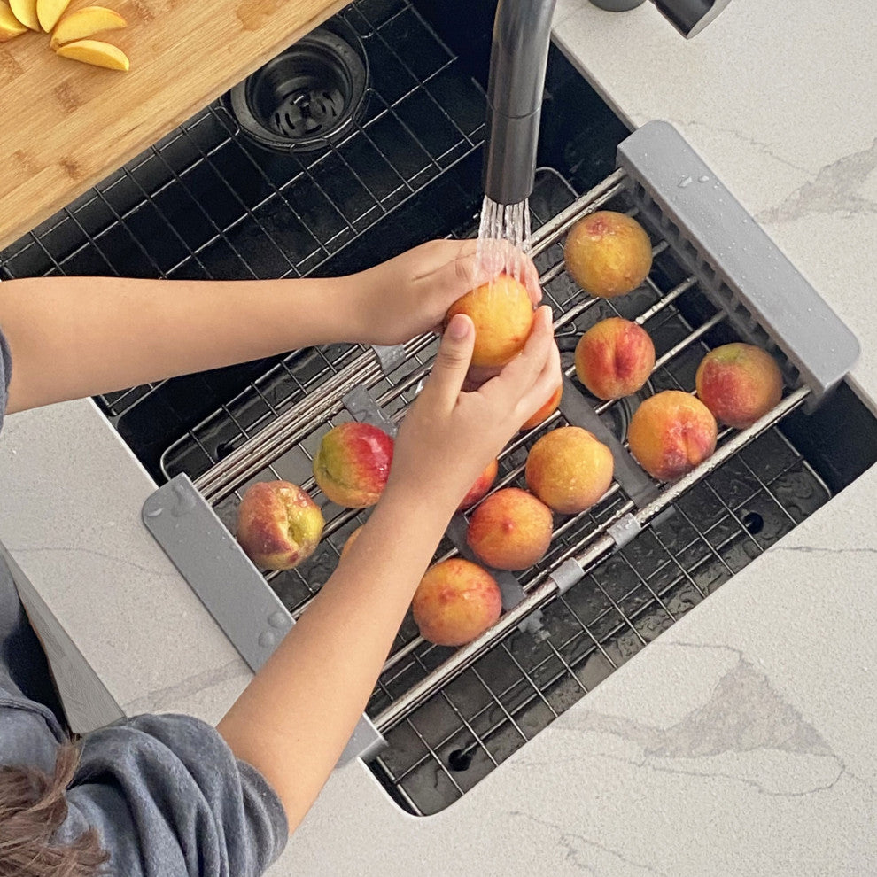 Stylish Adjustable Over the Sink Stainless Steel Dish or Vegetable Drainer