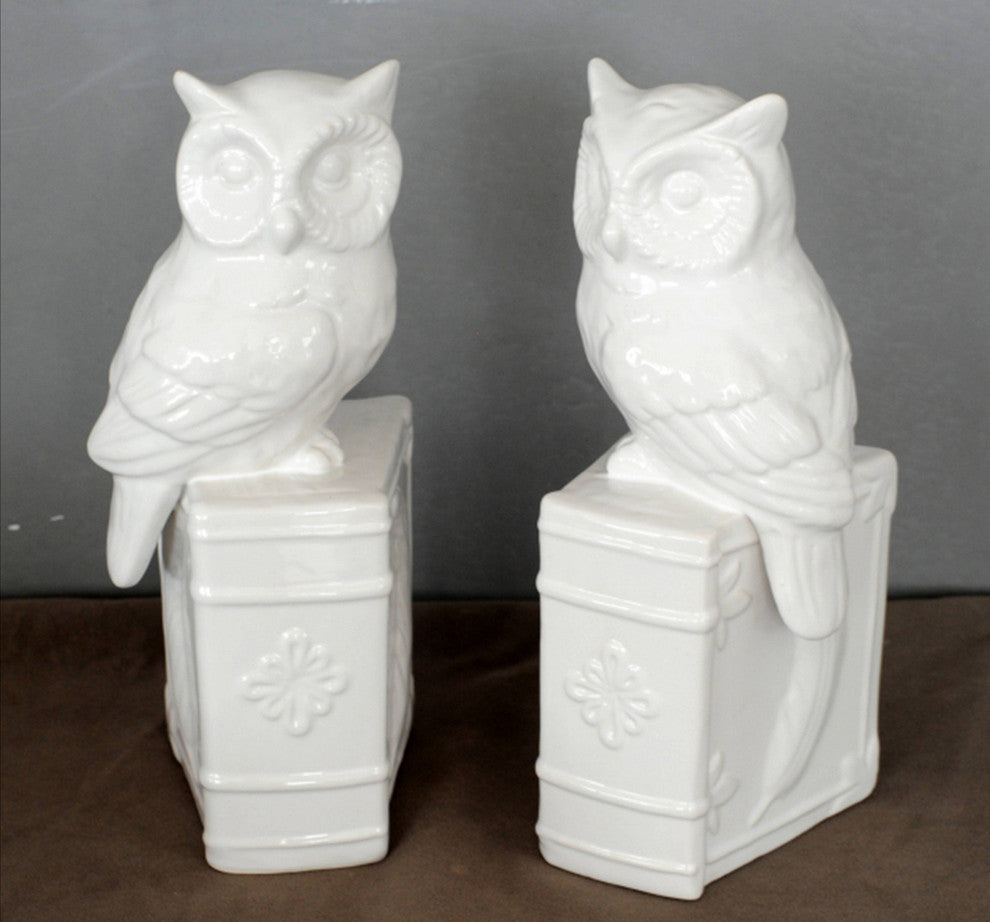 Ceramic Owl Bookends, Set of 2