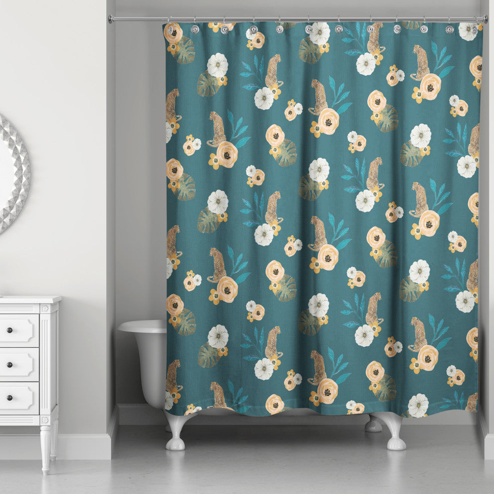 Tropical Jag Teal 71x74 Shower Curtain
