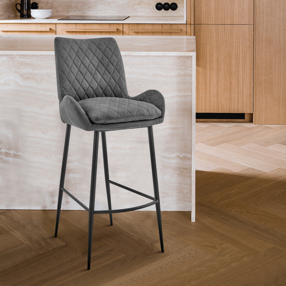 Panama Bar Stool, Charcoal Fabric and Black Finish, 26"