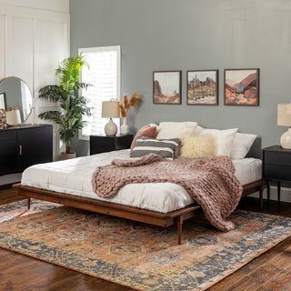 King Mid Century Modern Solid Wood Platform Bed - Walnut