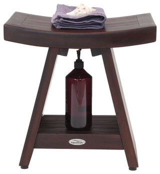 18" Asia Mocha-Shield Teak Shower Bench With Shelf