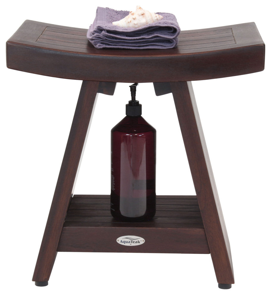18" Asia Mocha-Shield Teak Shower Bench With Shelf