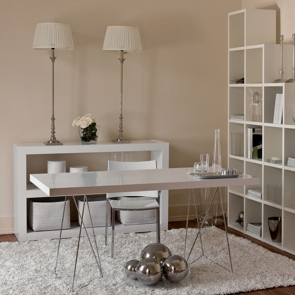 Contemporary Wire Leg Home Office Desk, White/Chrome