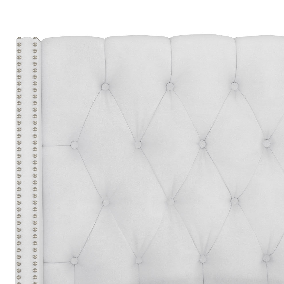 Williams Full Nail Button Wingback Headboard, Velvet White