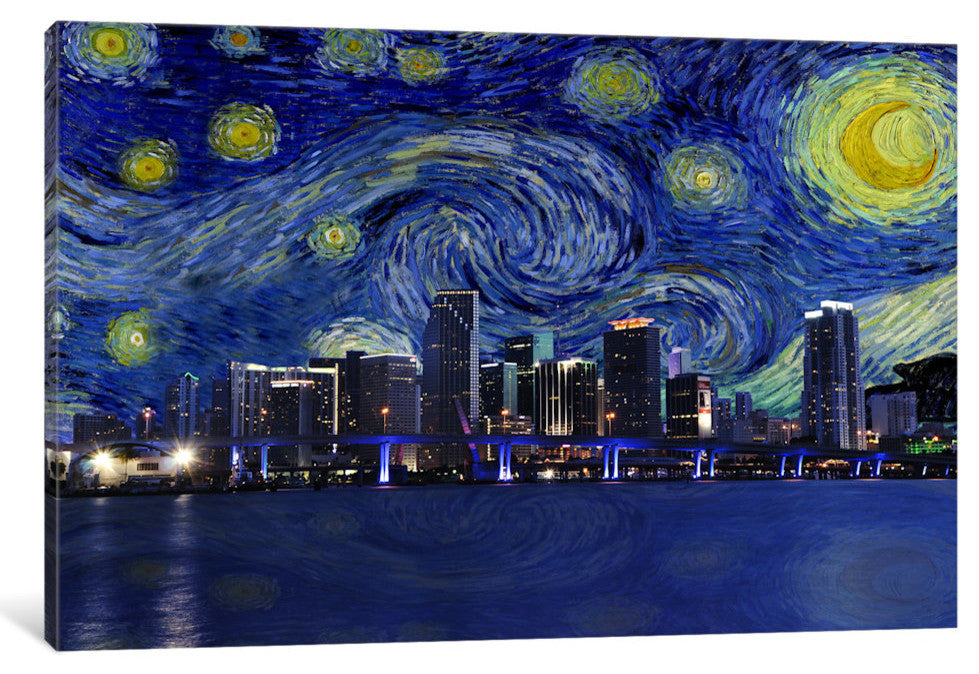 "Miami, Florida Starry Night Skyline" by iCanvas, 40x26x1.5"