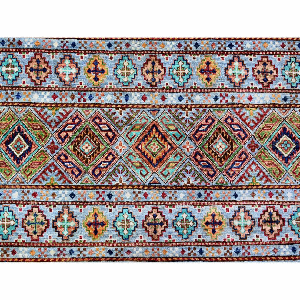 Blue Gray Super Kazak Khorjin Design Hand Knotted Wool Oriental Rug 8'2"x11'10"