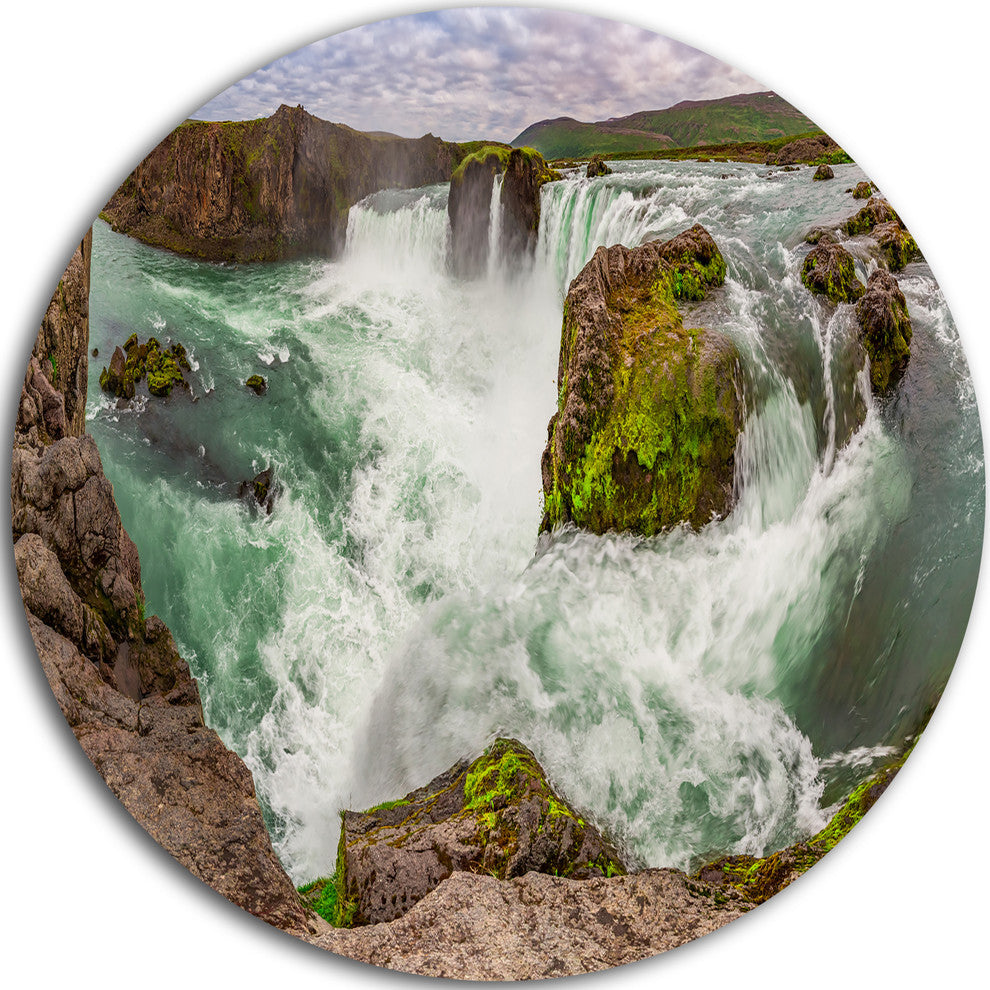 Godafoss Waterfall Iceland Panorama, Landscape Round Wall Art, 38"
