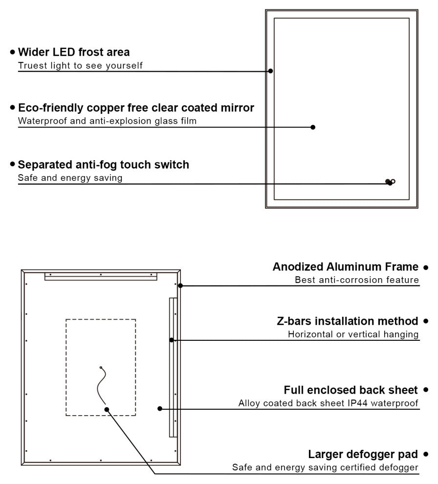 Framed LED Lighted Bathroom Vanity Mirror With Defogger, Matte Black, 28"x36"