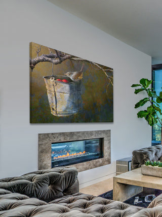 "Apple Bucket Wren" Print on Canvas by Chris Vest