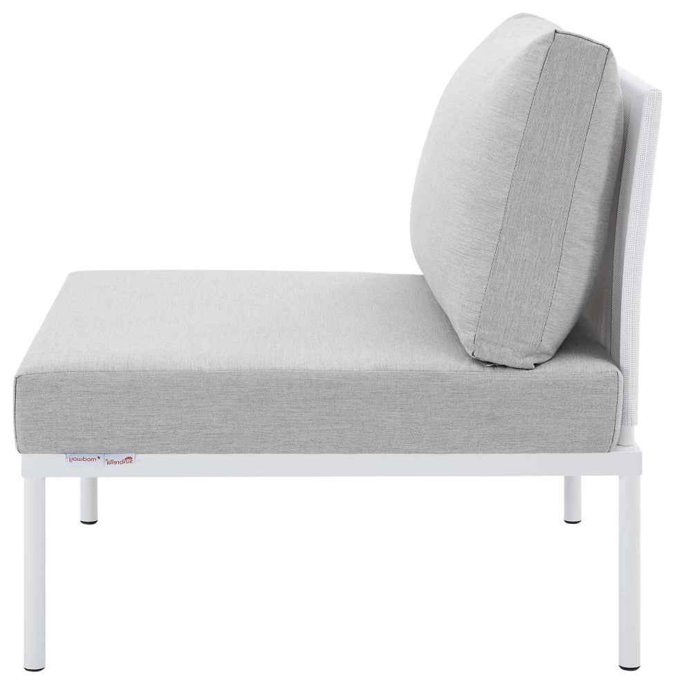 Sectional Sofa Chair Table Set, Sunbrella, Aluminum, White Gray, Outdoor