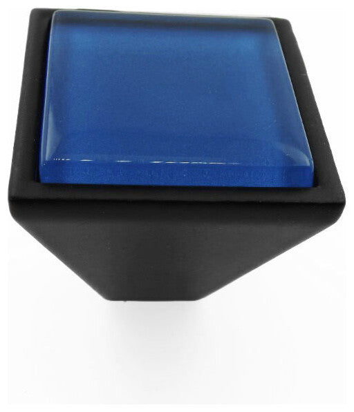Royal Blue Crystal Glass Black Metal Square Frustum Knob