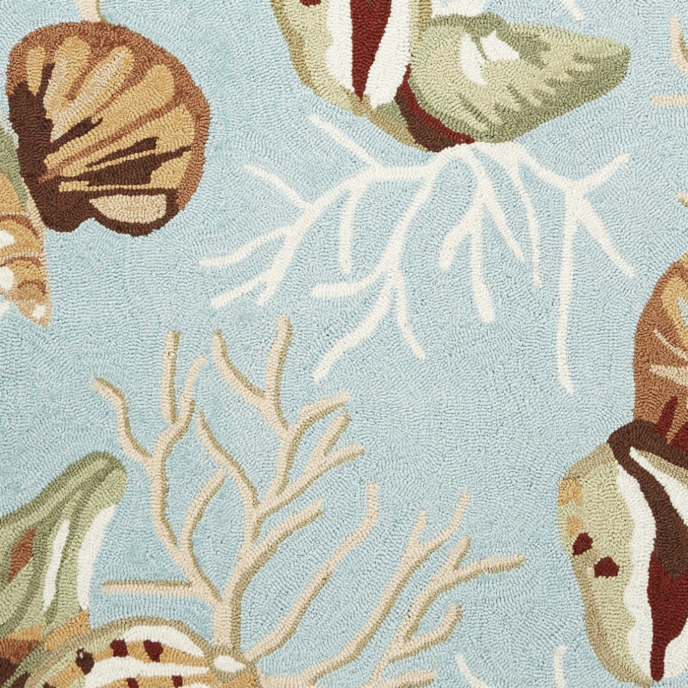 HomeRoots 5' x 7' Blue Corals and Shells Indoor Area Rug