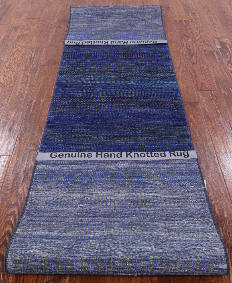 2' 7" X 11' 11" Runner Super Savannah Gabbeh Wool and Silk Handmade Rug Q6094