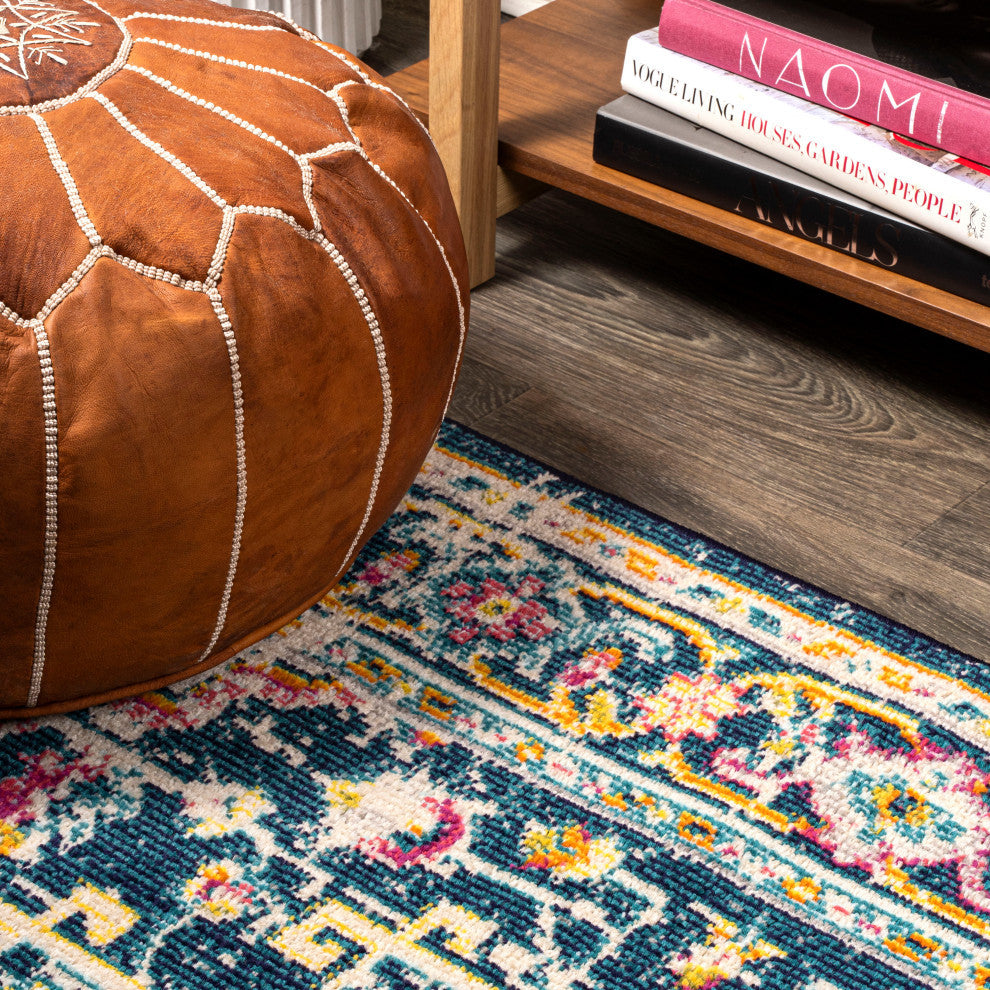 Brooklyn Geometric Medallion Area Rug, Blue/Beige, 4 X 6