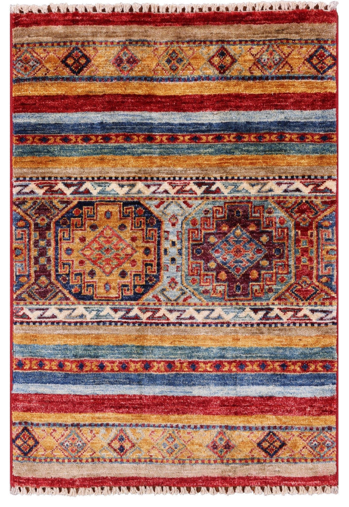 1' 11" X 3' 1" Handmade Khorjin Super Kazak Wool Rug Q10913