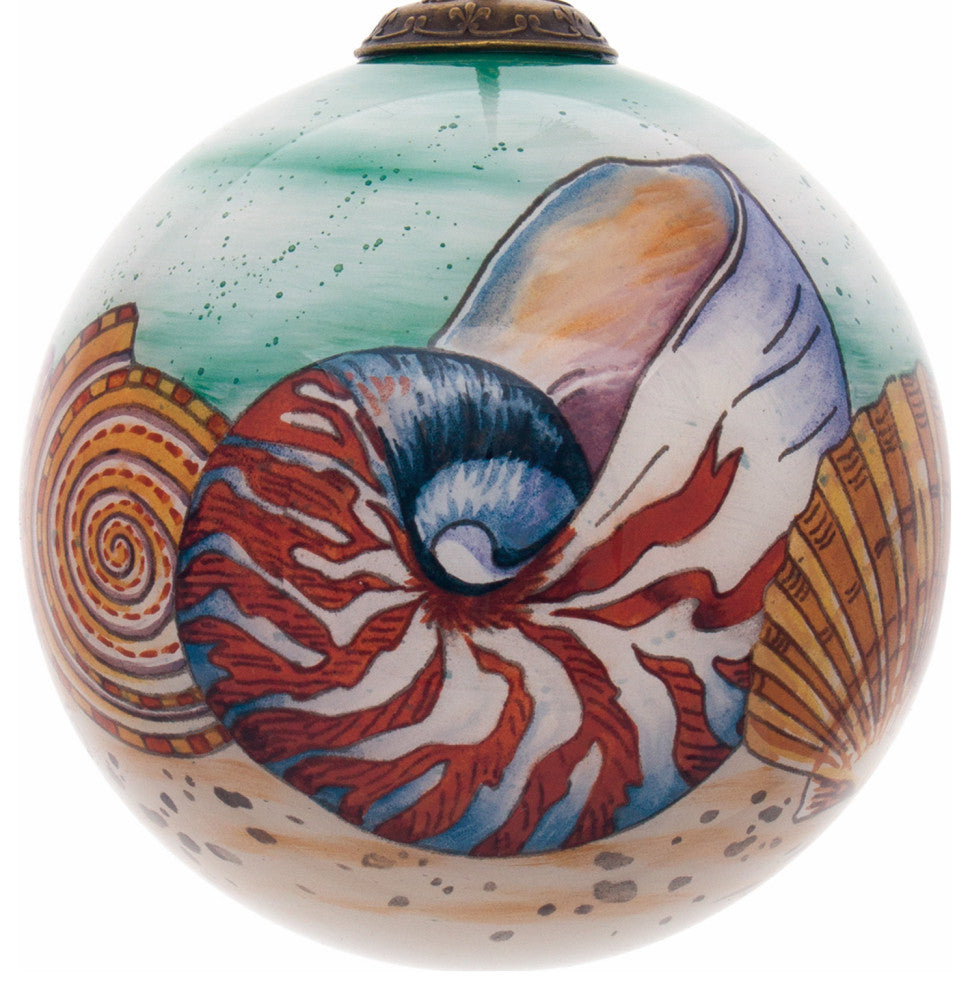 Sea Shell Hand Painted Mouth Blown Glass Ornament