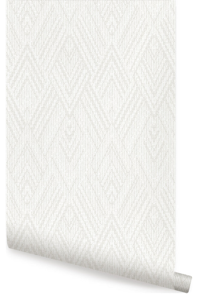 Woven Look Mixed Chevron Peel and Stick Vinyl Wallpaper, Beige, 24"w X 60"h