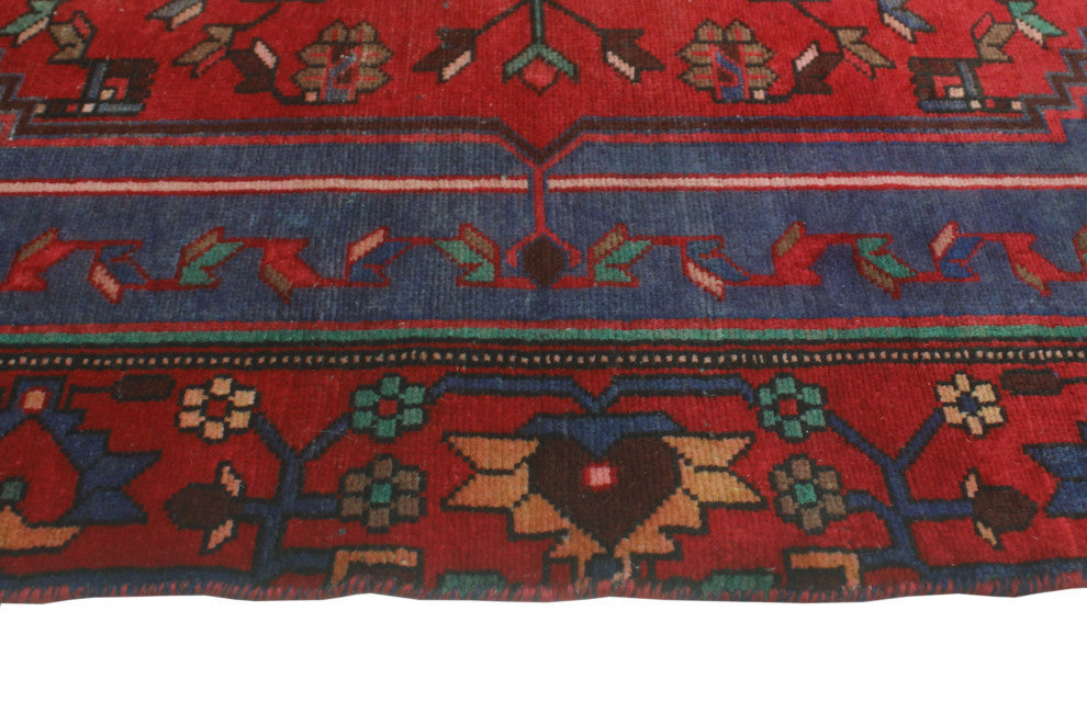 Fine Vintage Distressed Andric Red/Blue Runner, 3'5 x 10'2