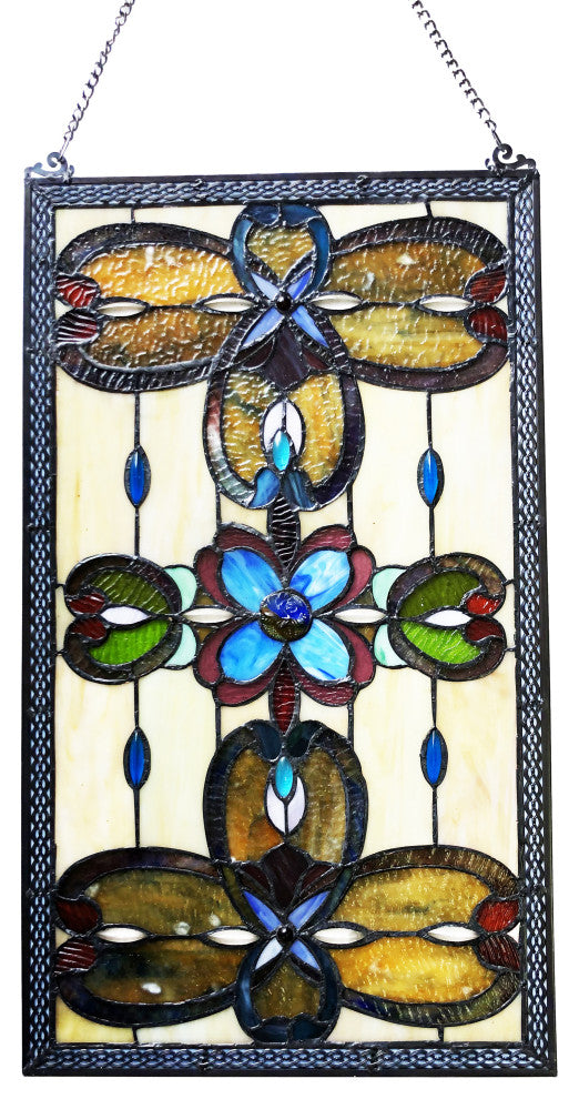 JENICE Tiffany-Style Victorian Stained-Glass Window Panel, 26"