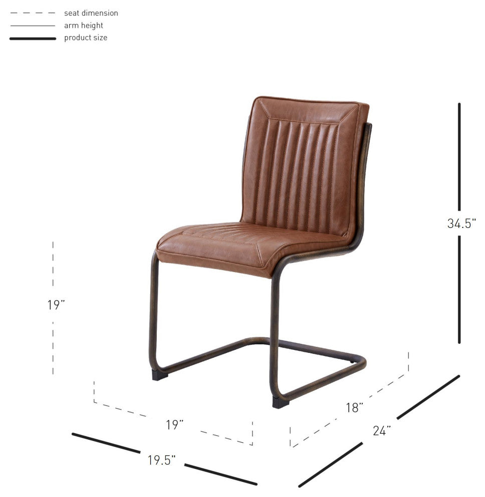 Cooper PU Dining Side Chair, Rubber Gold Frame, Antique Cigar Brown