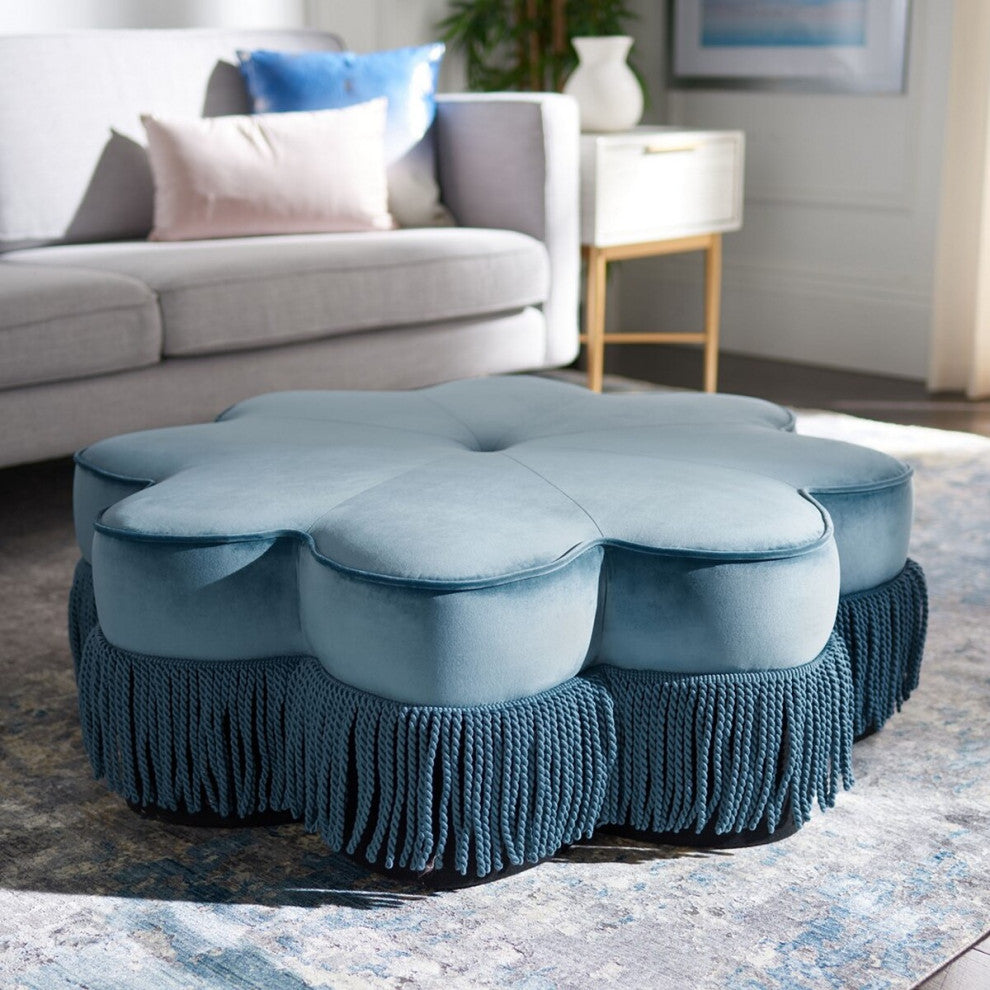 Safavieh Tanith Flower Ottoman, Dusty Blue