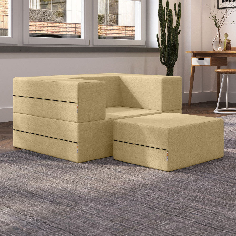 Jaxx Zipline Convertible Sleeper Chair & Ottoman / Twin-Size Bed, Camel