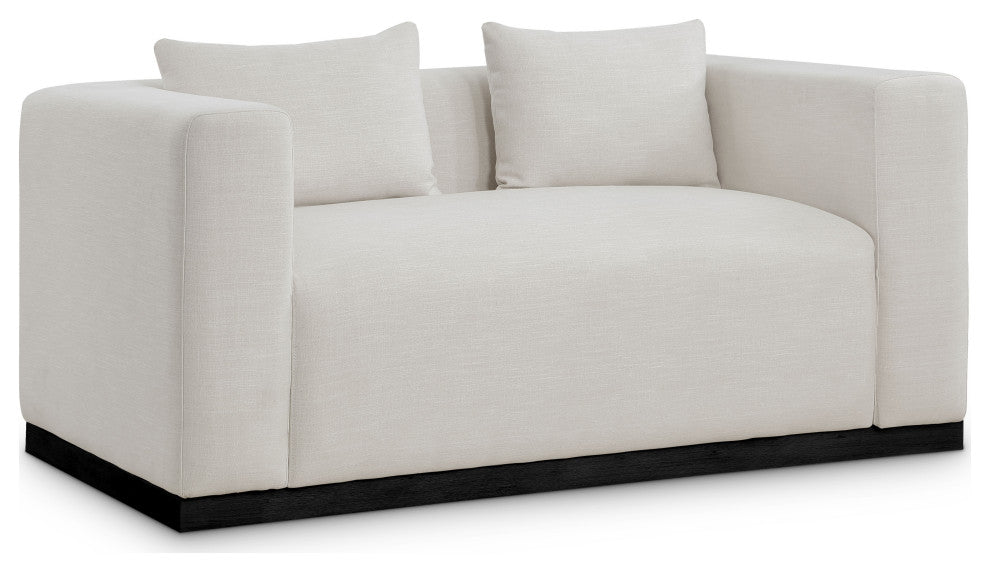 Alfie Linen Textured Fabric Upholstered Loveseat, Beige
