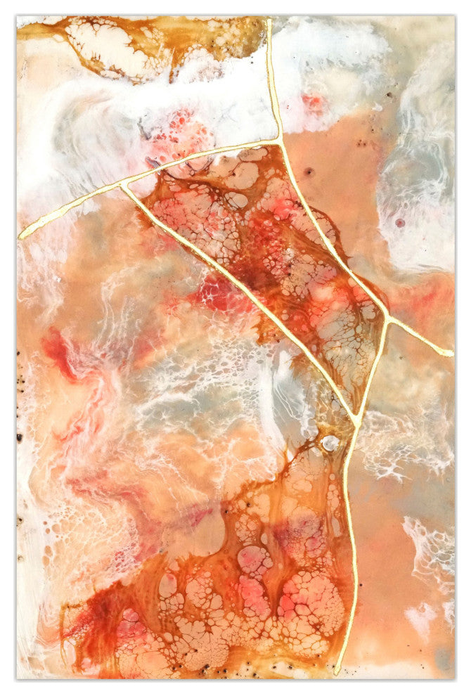Coral Abstract Wall Art Printed on Frameless Free Floating Tempered Glass Panel